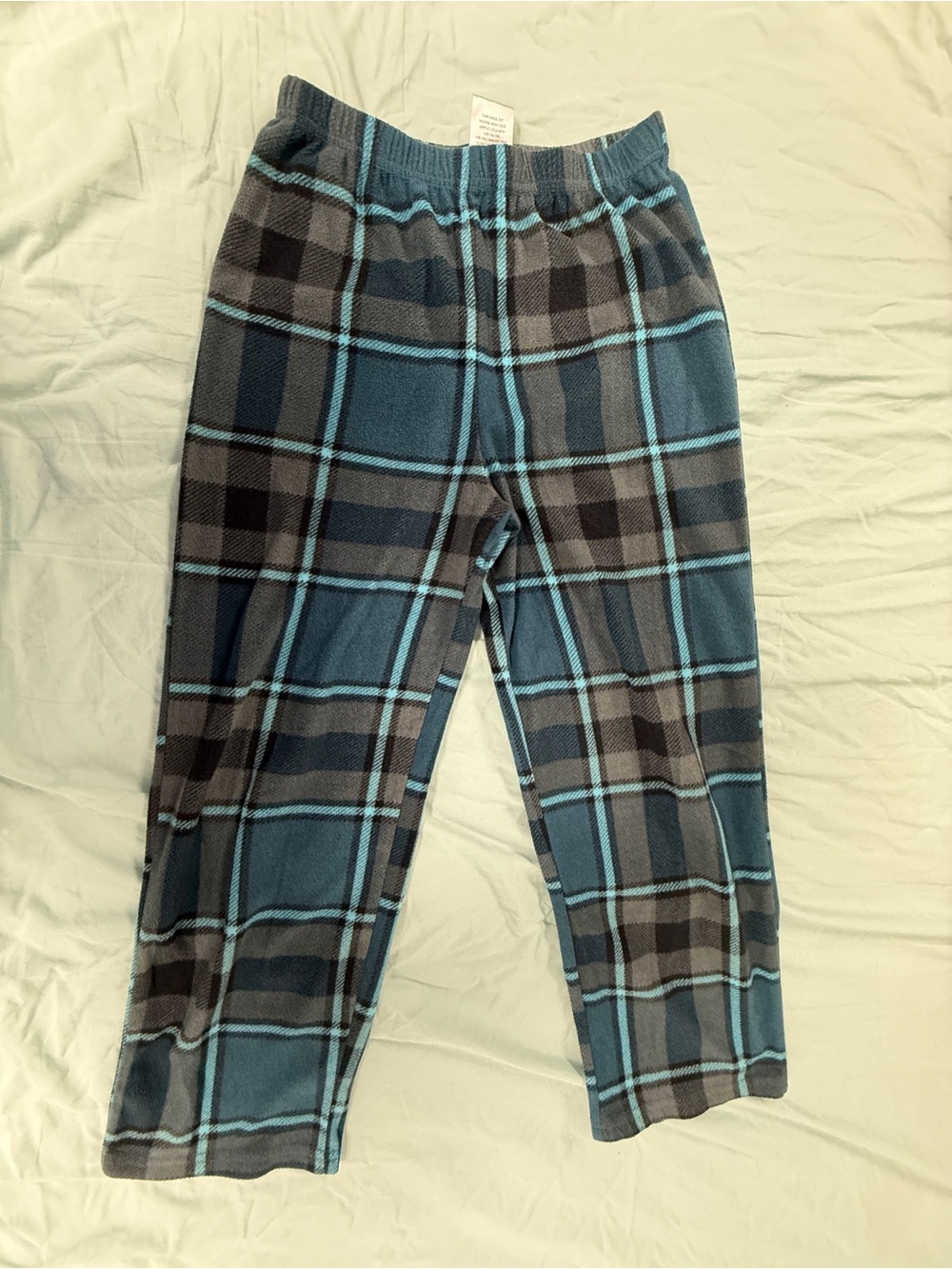 Cuddl Duds Boys Youth Size L (10/12) Blue & Grey Plaid Fleece Pajama Pants